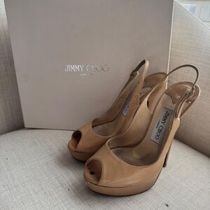 Jimmy Choo Beige Peep-Toe Slingback Platform Pumps